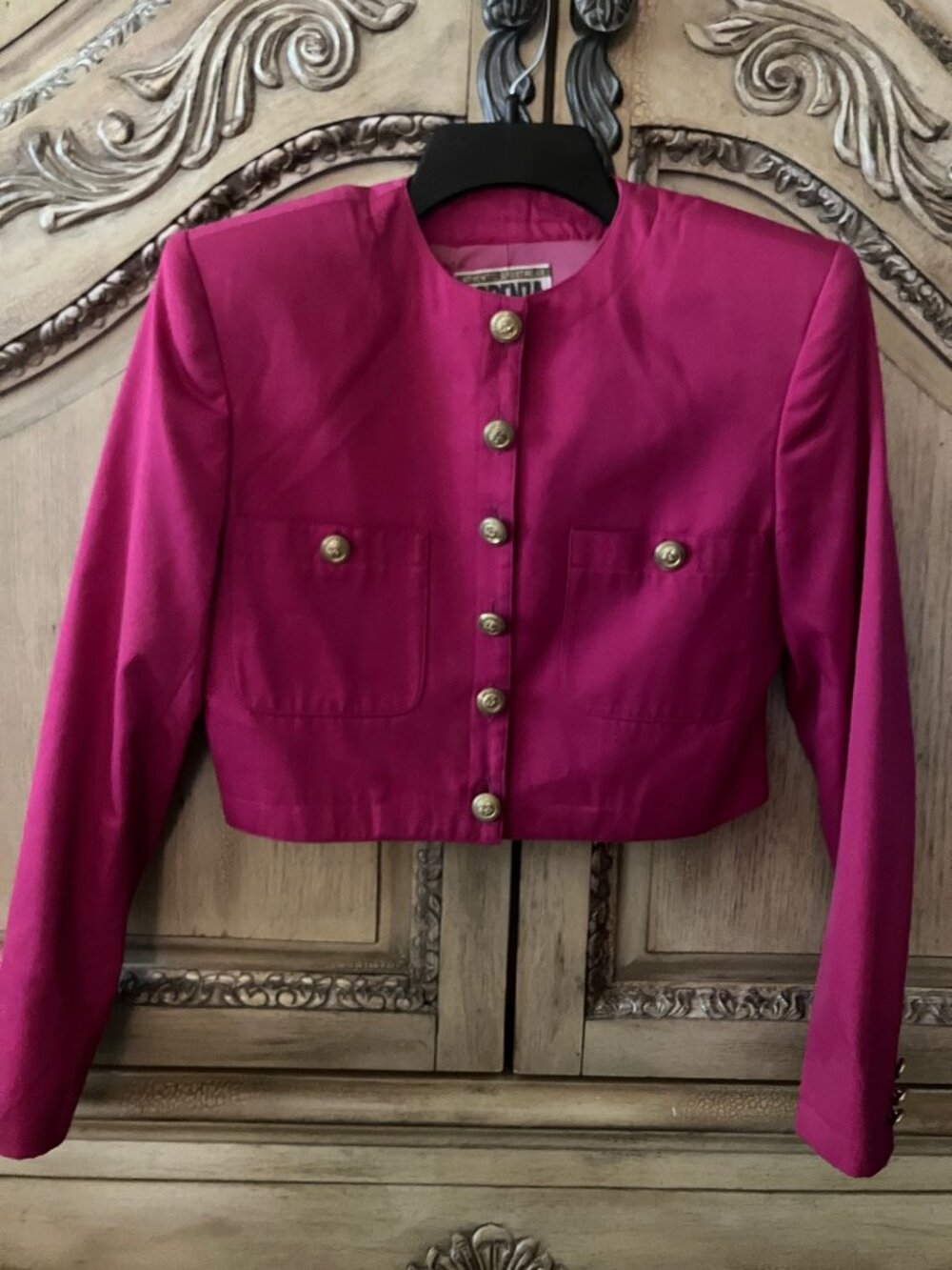 FORENZA - VINTAGE FUCHSIA - HOT PINK- CROPPED TAILORED JACKET - SMALL PETITE EUC